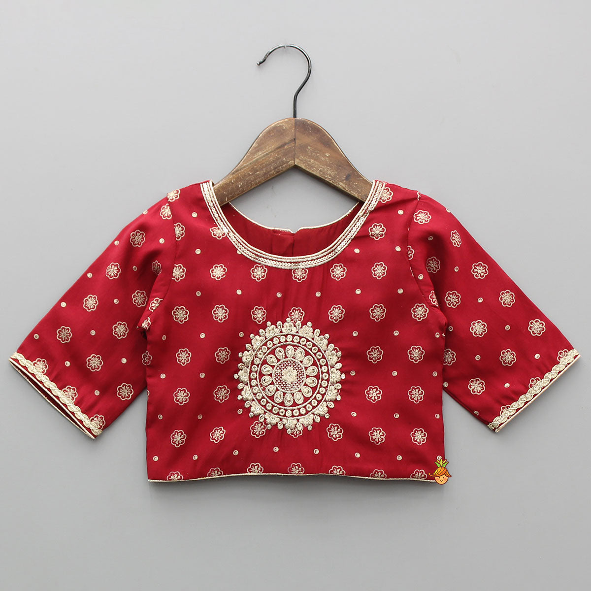 Foil Printed Red Top And Contrasting Hem Lehenga With Net Dupatta