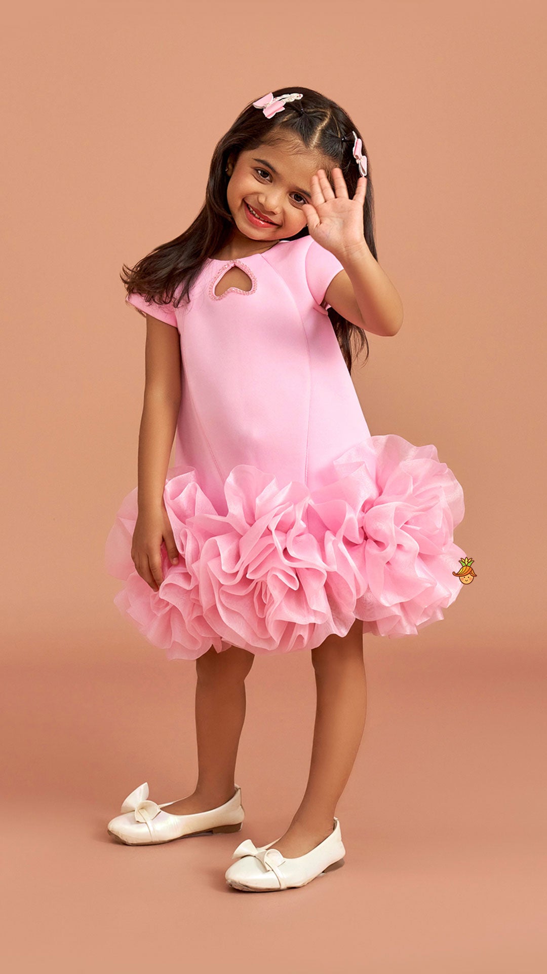 Pink Elegant Embellished Dress With Organza Flower Detail