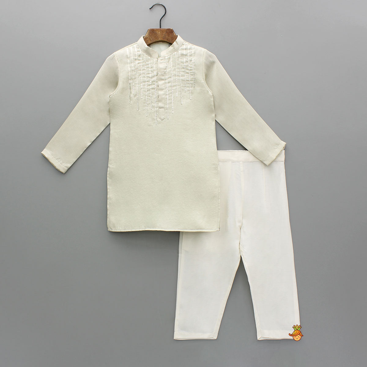 Ivory Gota Embellished Kurta With Pyjama