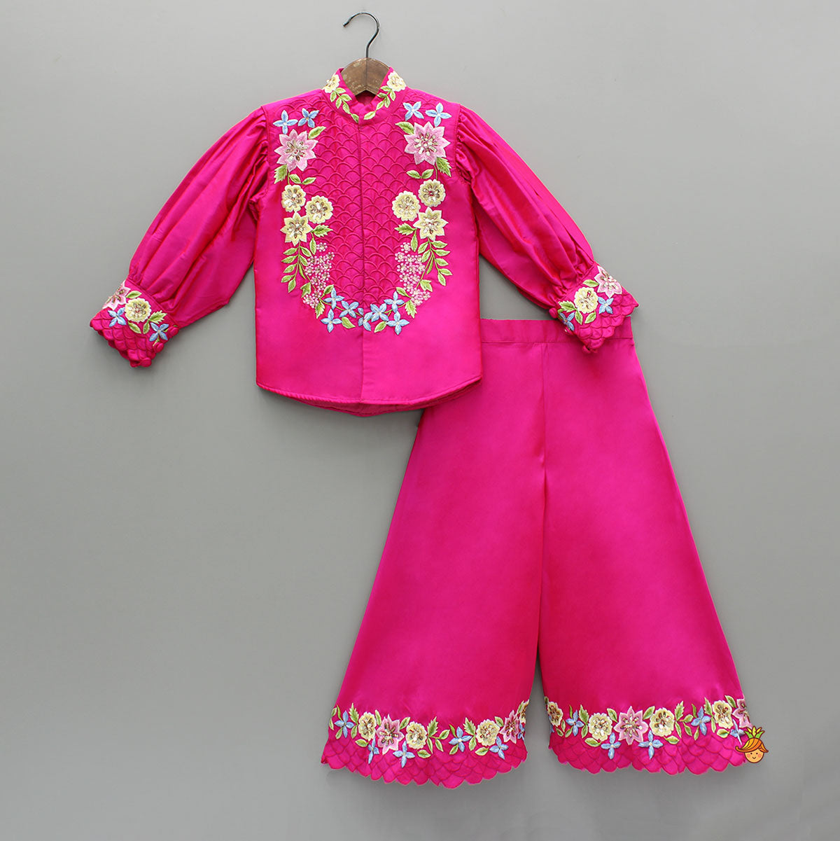 Pink Embroidered Full Sleeves Top And Palazzo