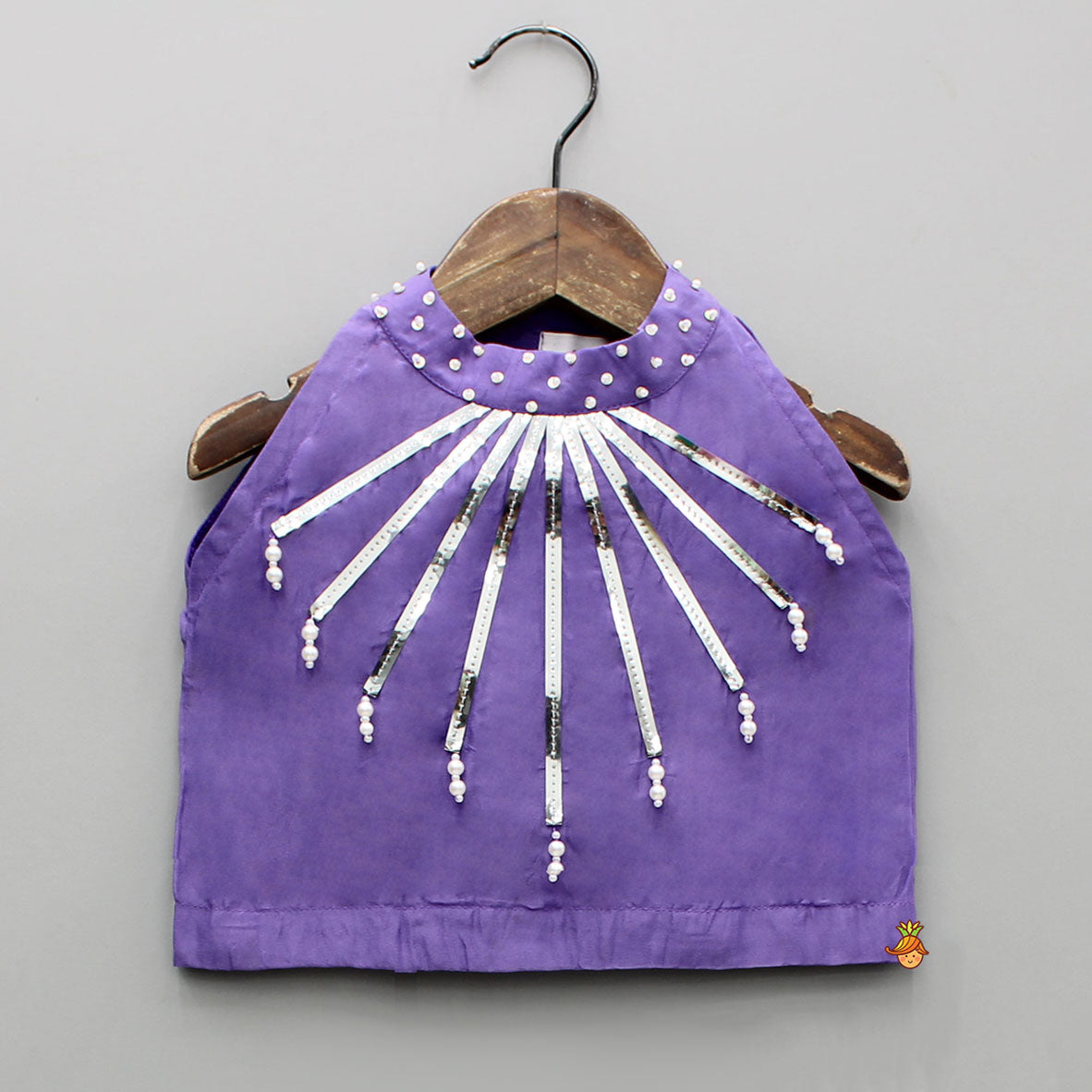 Purple Halter Neck Top And Thread Embroidered Lehenga