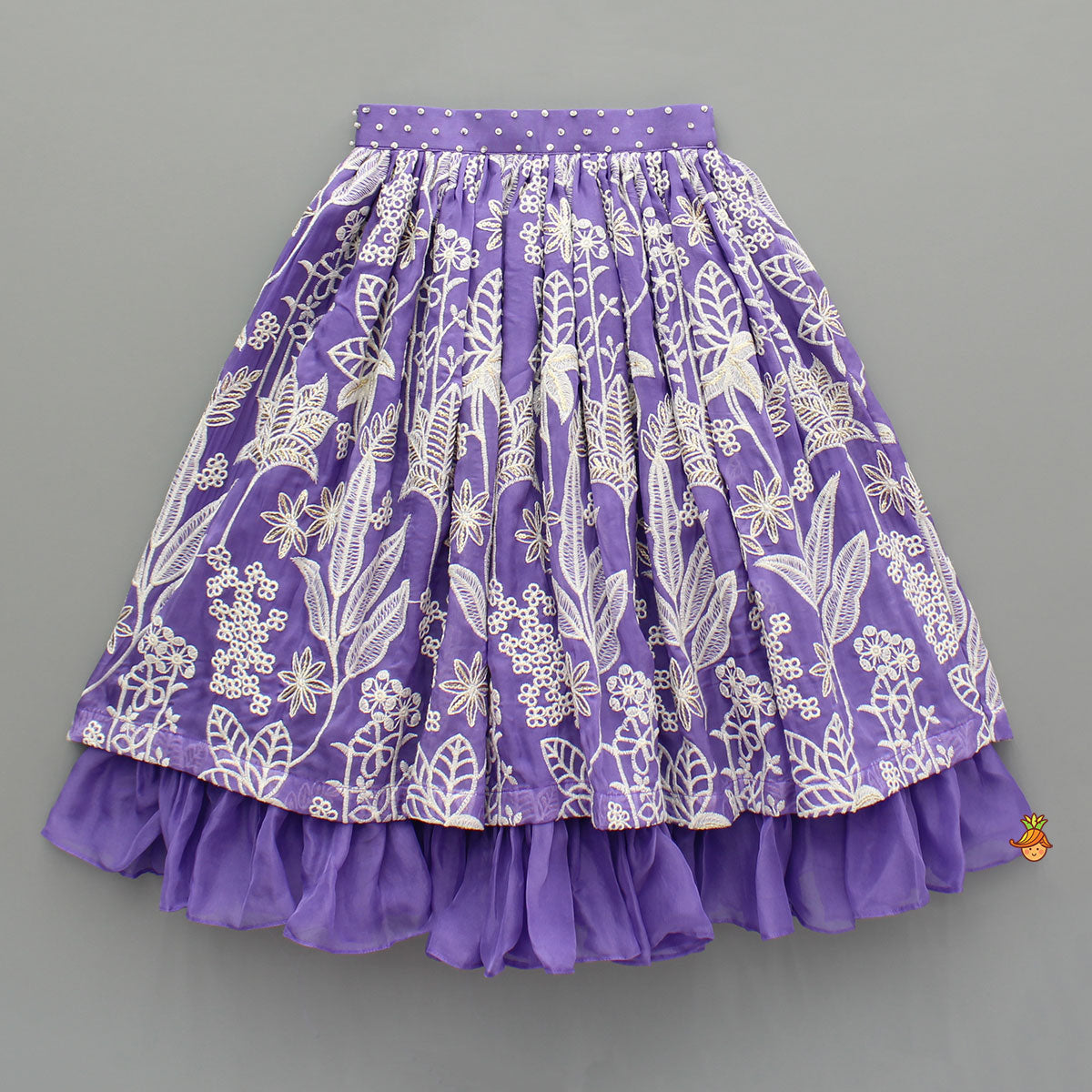 Purple Halter Neck Top And Thread Embroidered Lehenga