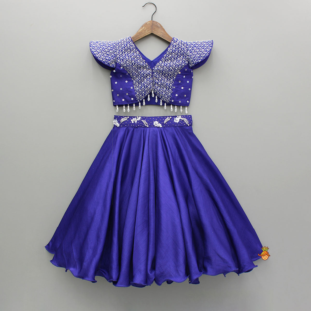 Purple Beaded Sequin Embellished Top With Flared Lehenga