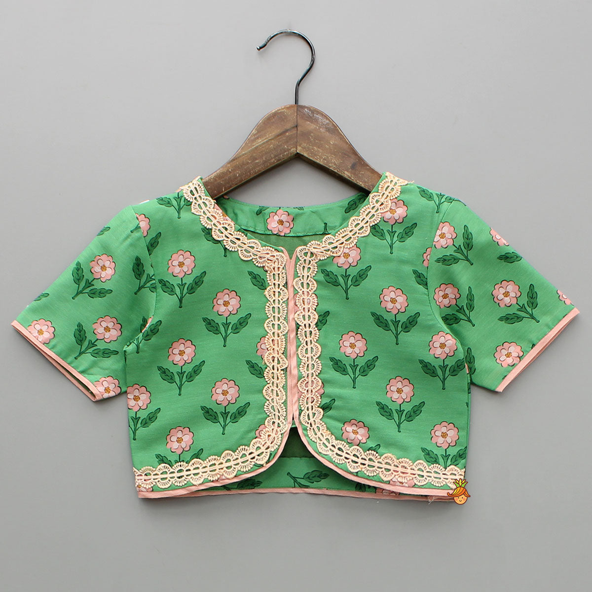 Lace Green Floral Top With Ghagra And Dupatta