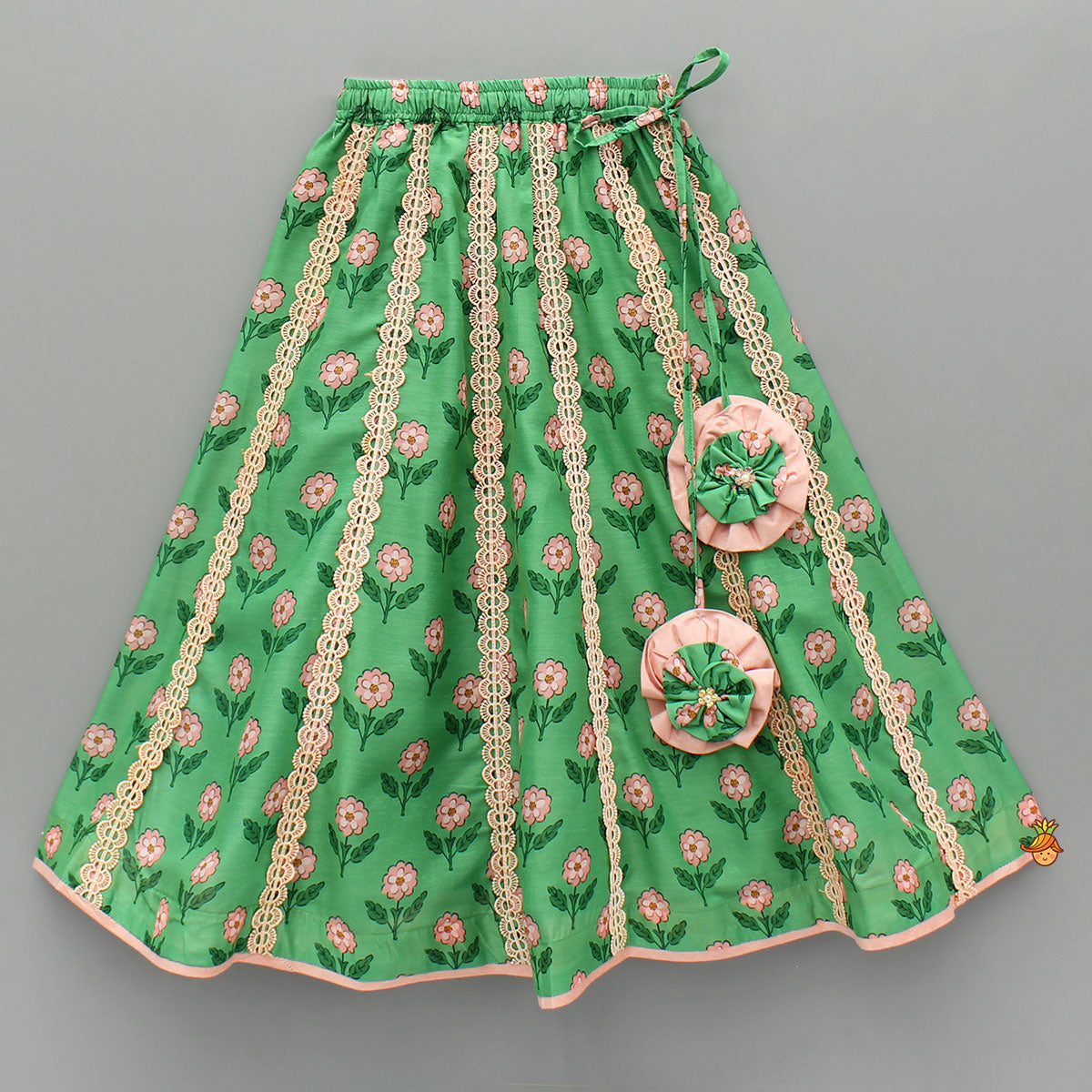 Lace Green Floral Top With Ghagra And Dupatta