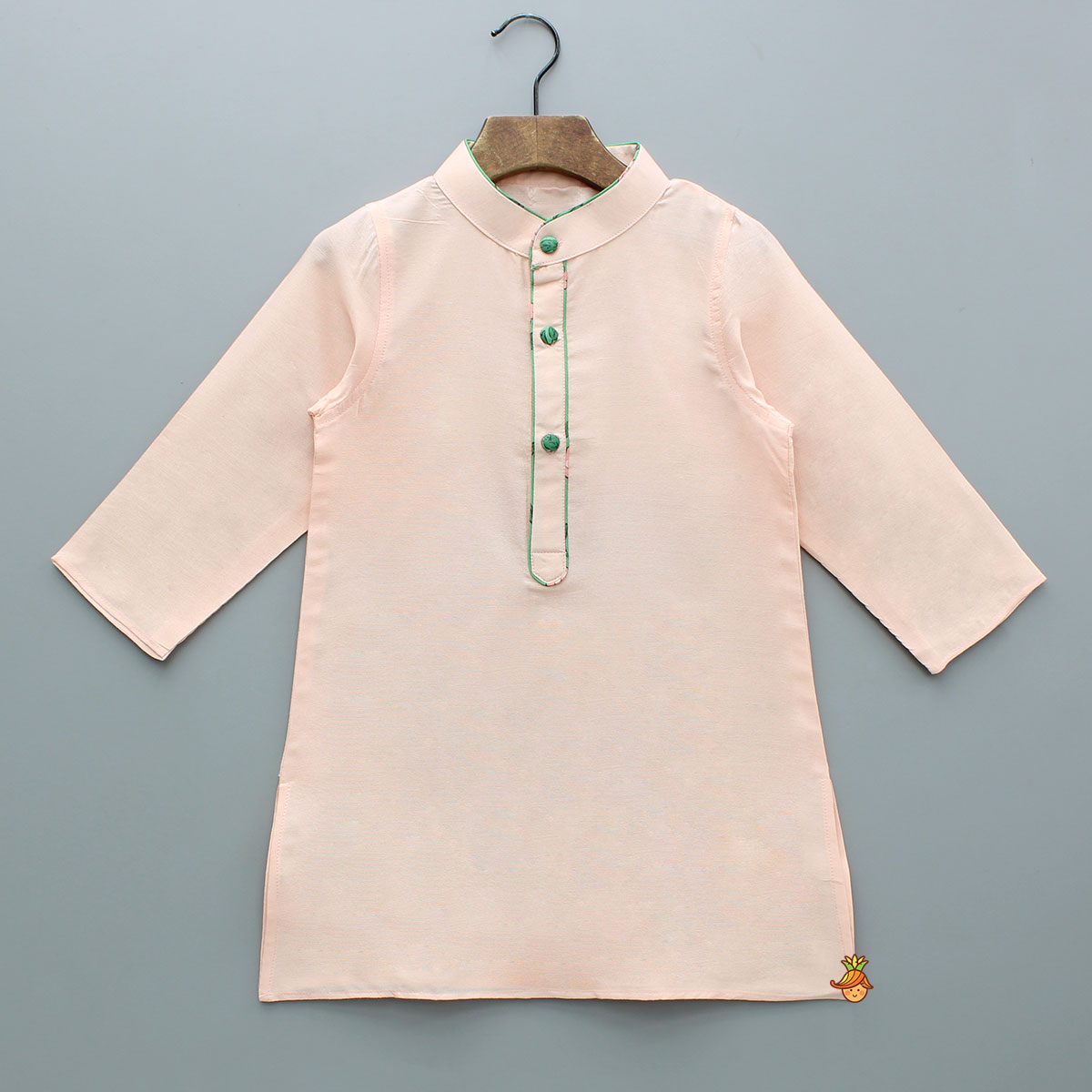 Peach Kurta With Floral Printed Green Jacket And Pyjama