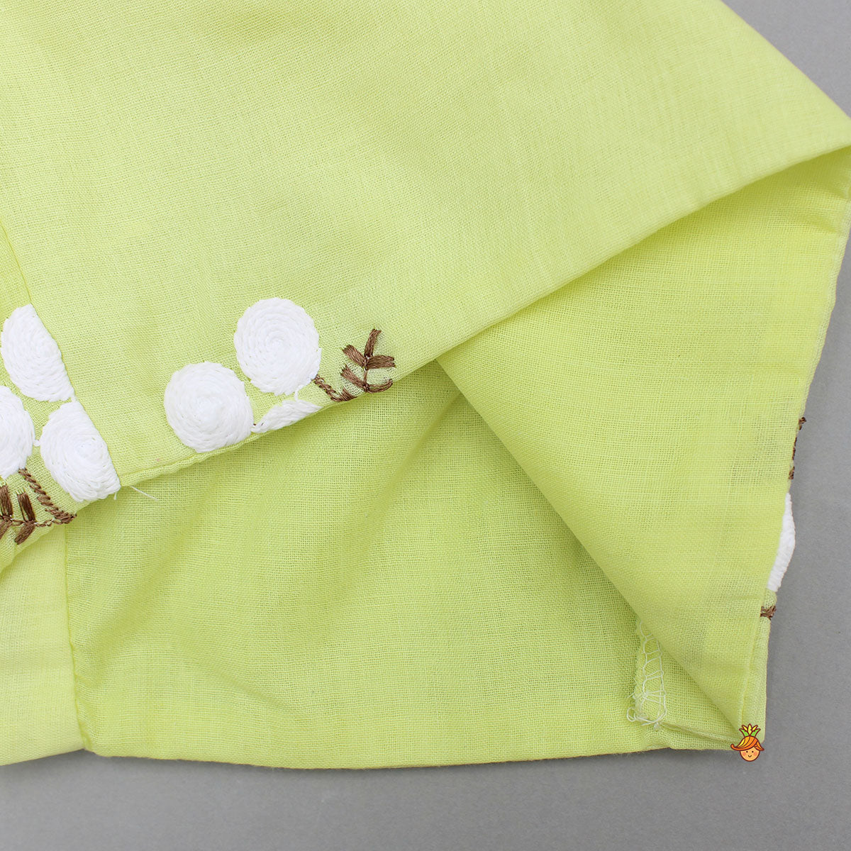 Yellow Ruffle Detailed Floral Top With Floral Embroidered Lehenga And Dupatta