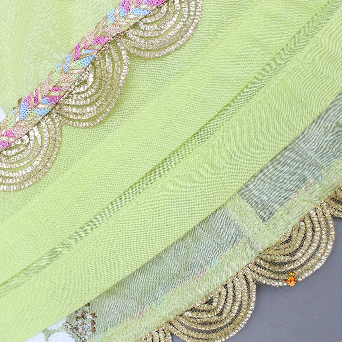 Yellow Ruffle Detailed Floral Top With Floral Embroidered Lehenga And Dupatta