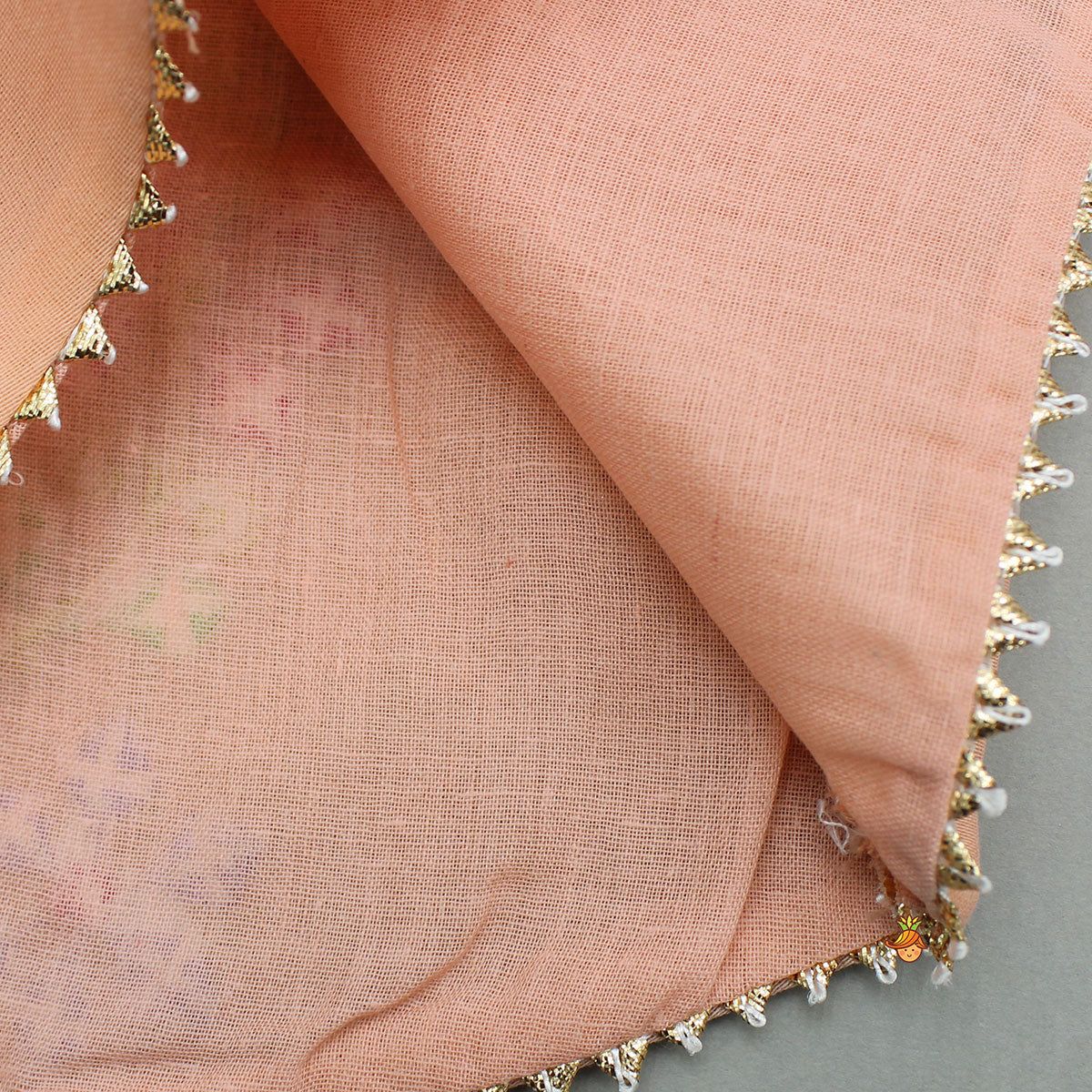 Peach Faux Mirror Embroidered Top With Matching Embroidered Lehenga And Dupatta