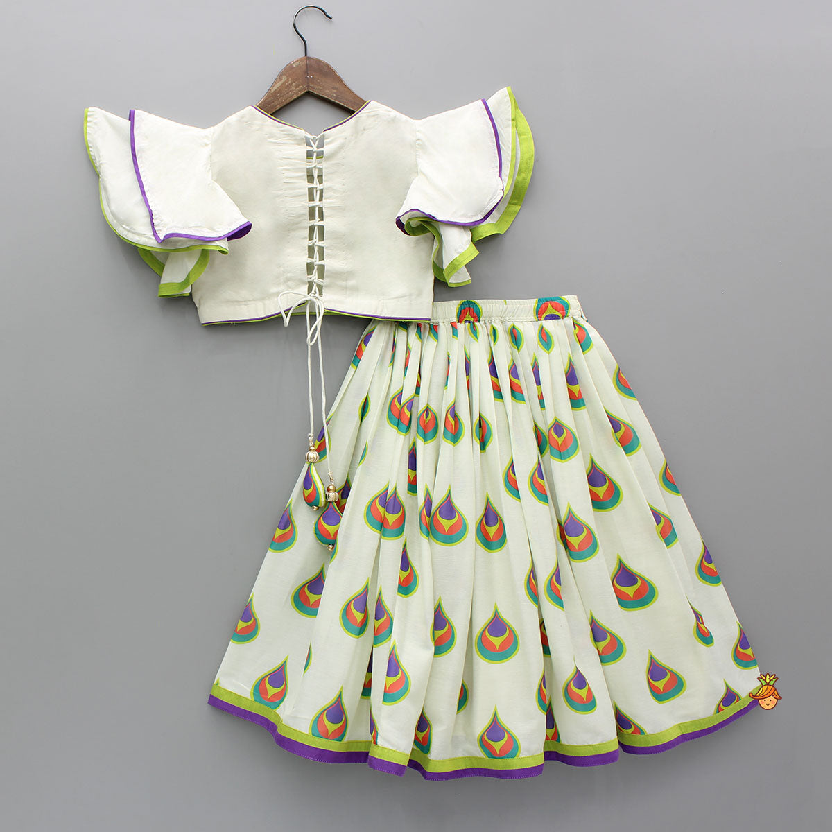 Morpankh Print Frill Top And Ghagra With Dupatta