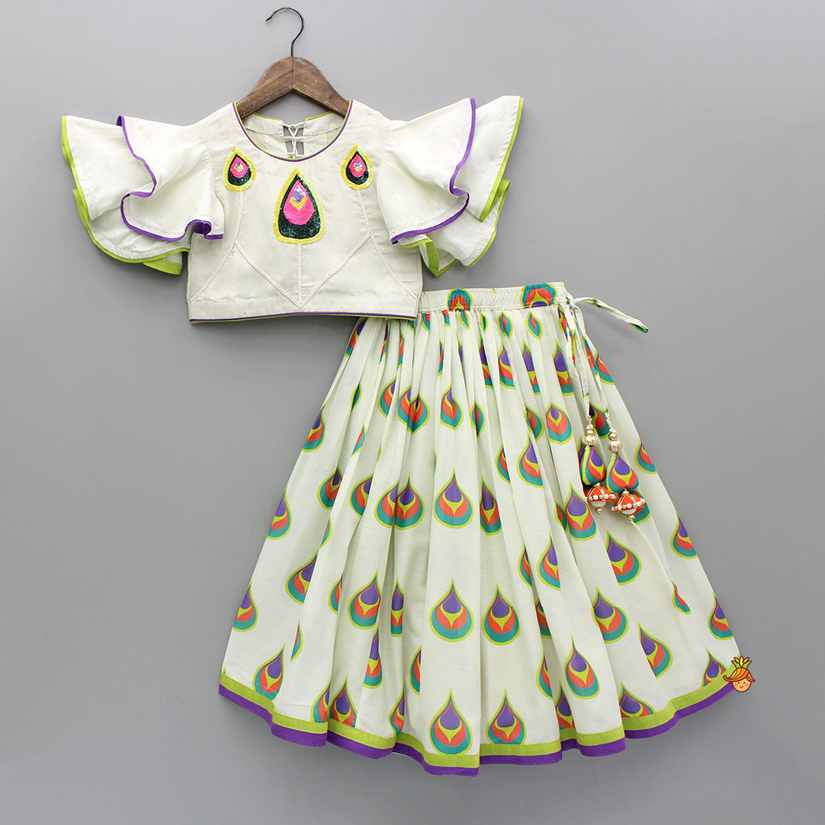 Morpankh Print Frill Top And Ghagra With Dupatta