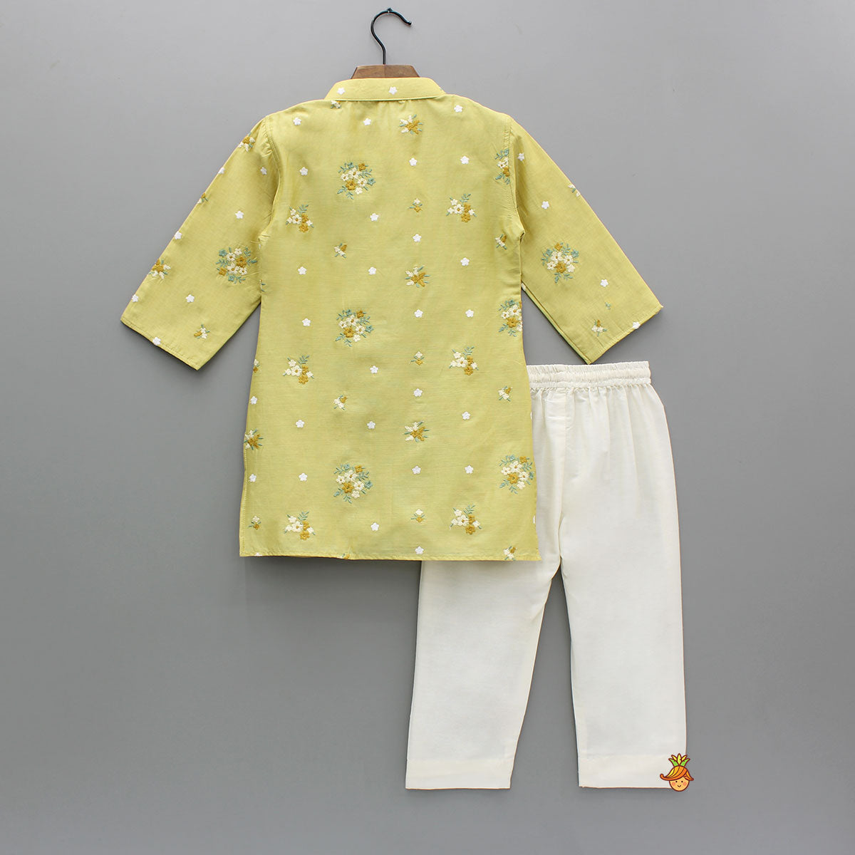 Yellow Floral Embroidered Chanderi Kurta With Pyjama