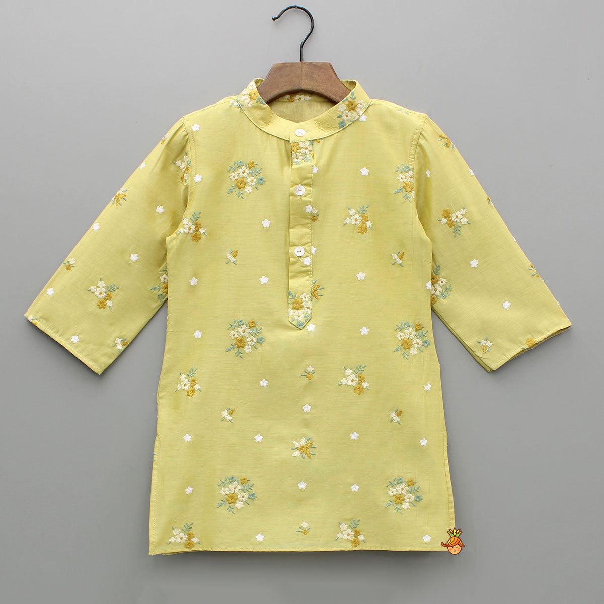 Yellow Floral Embroidered Chanderi Kurta With Pyjama