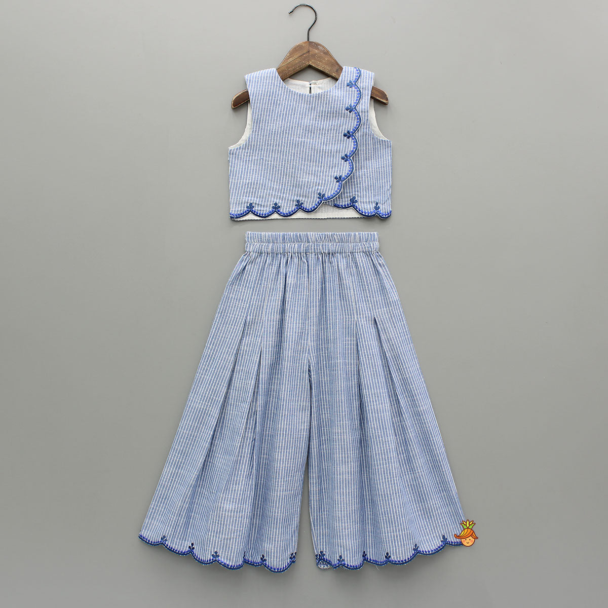 Linen Embroidered Top With Wide Leg Pants