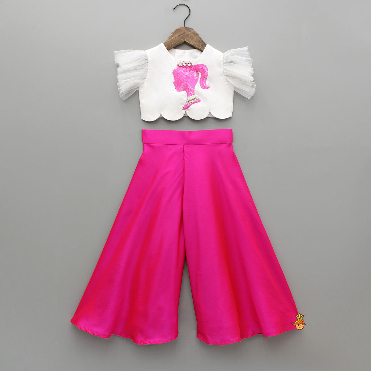 White Embroidered Top And Flared Palazzos