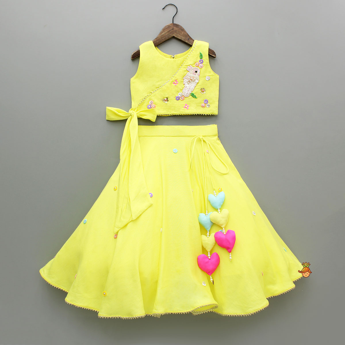 Yellow Beaded Embroidery Top With Lehenga