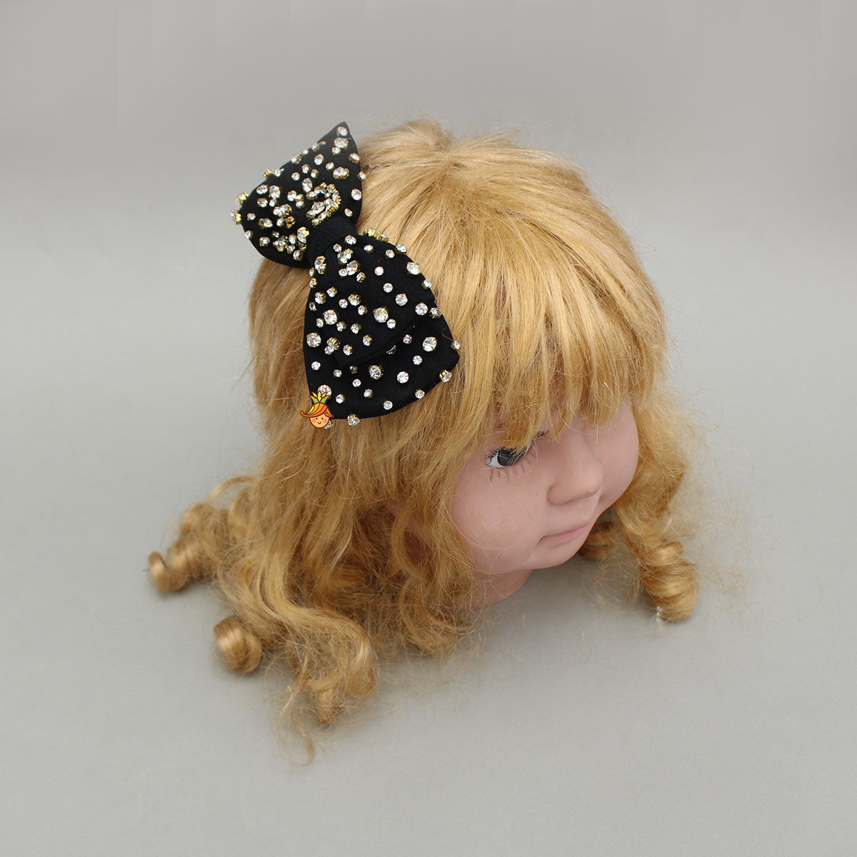 Studded Black Bow Shiny Hair Clip