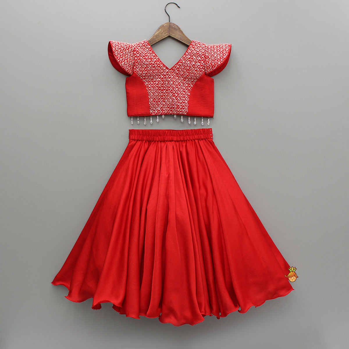 Sequin Embellished Red Top With Flared Lehenga