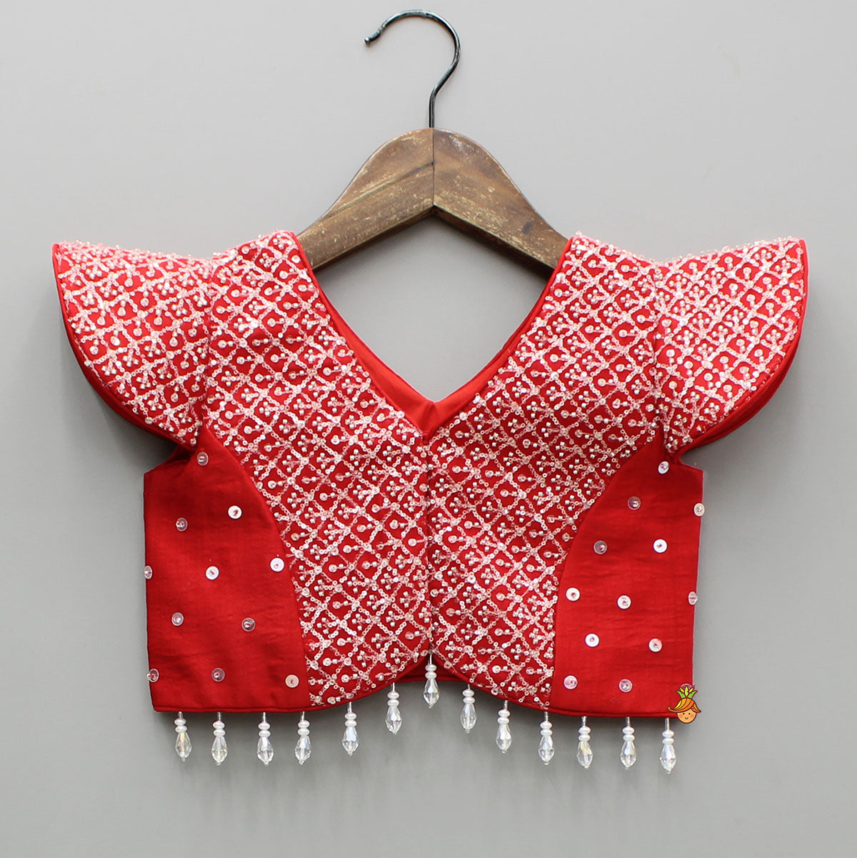 Sequin Embellished Red Top With Flared Lehenga