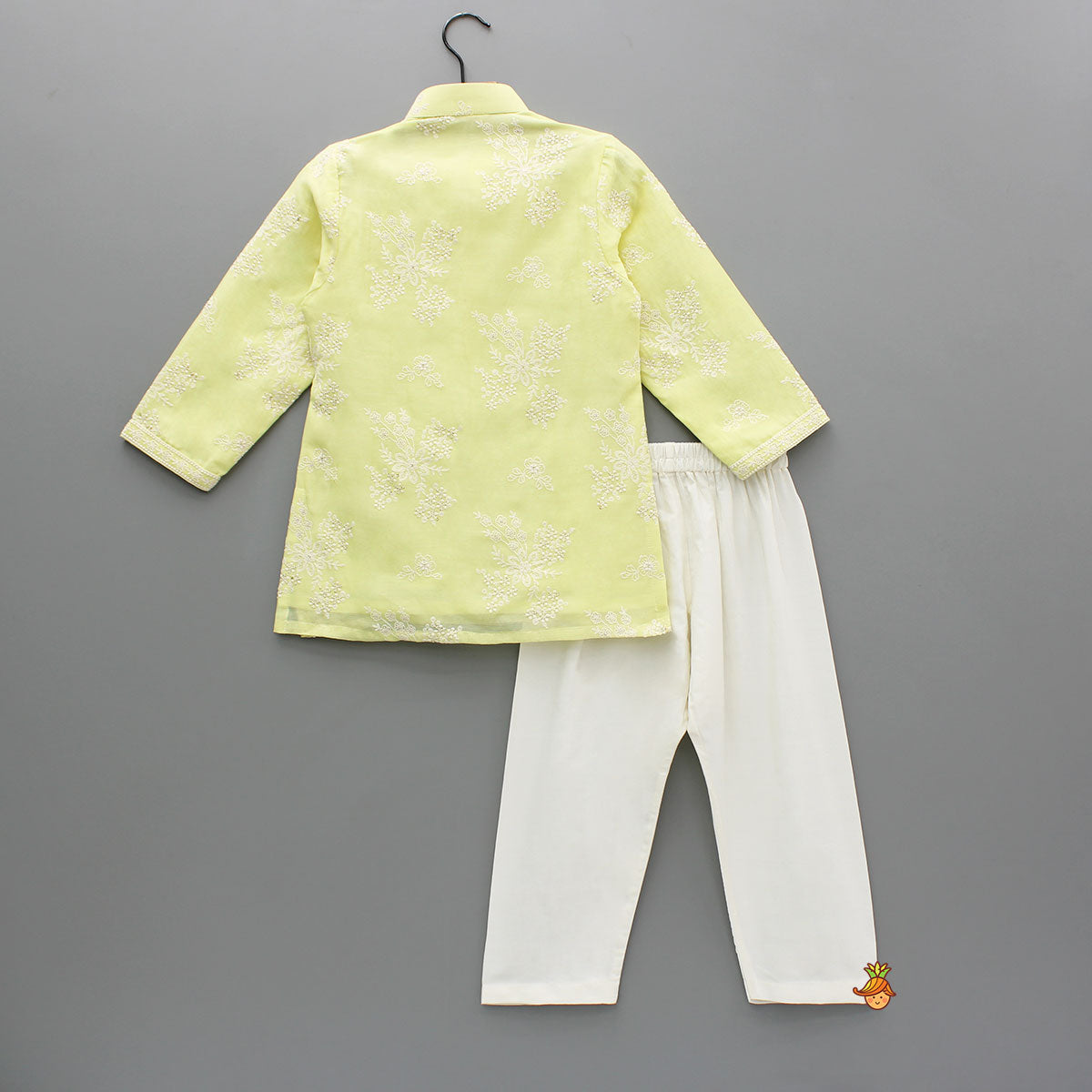 Lemon Yellow Chanderi Kurta With White Pyjama