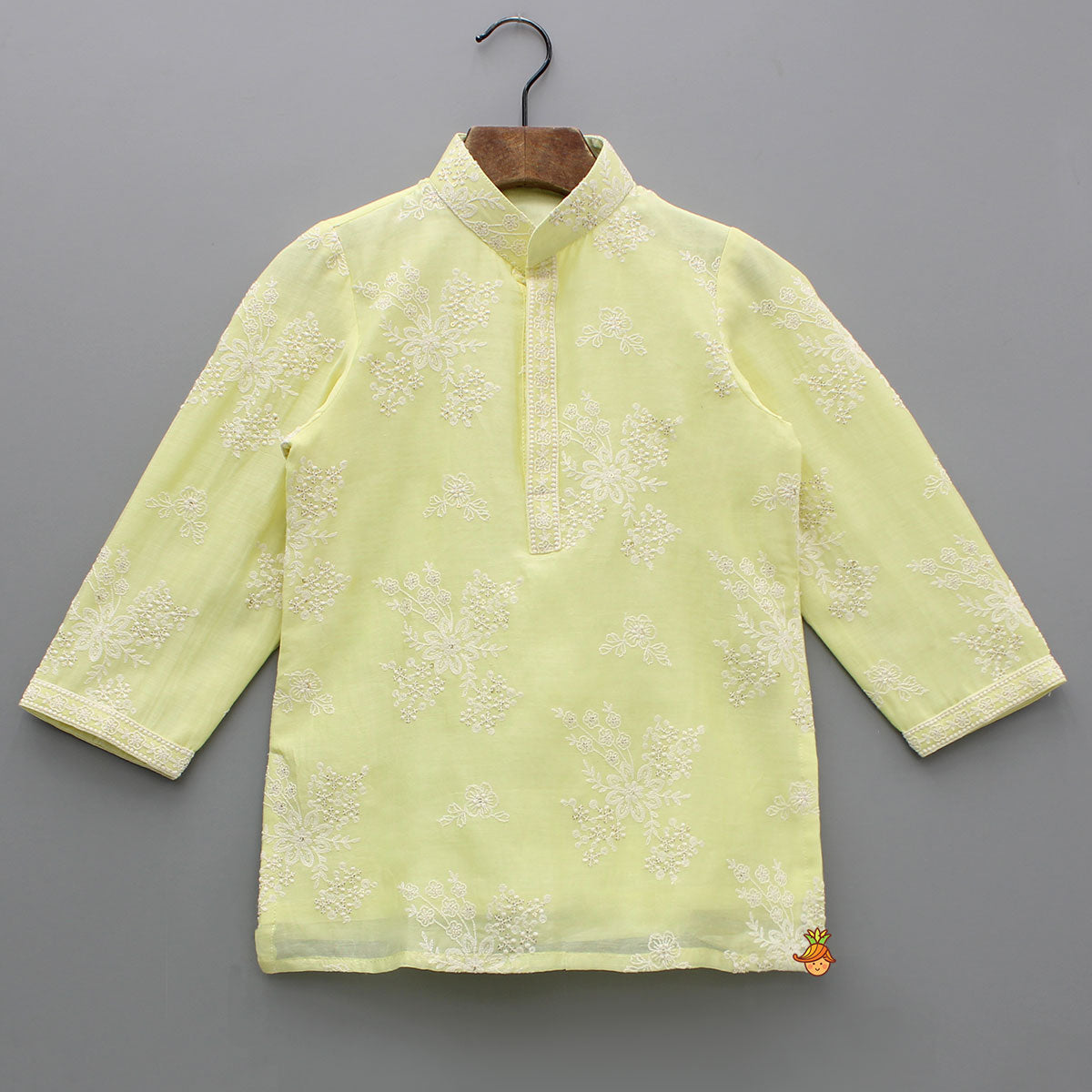 Lemon Yellow Chanderi Kurta With White Pyjama