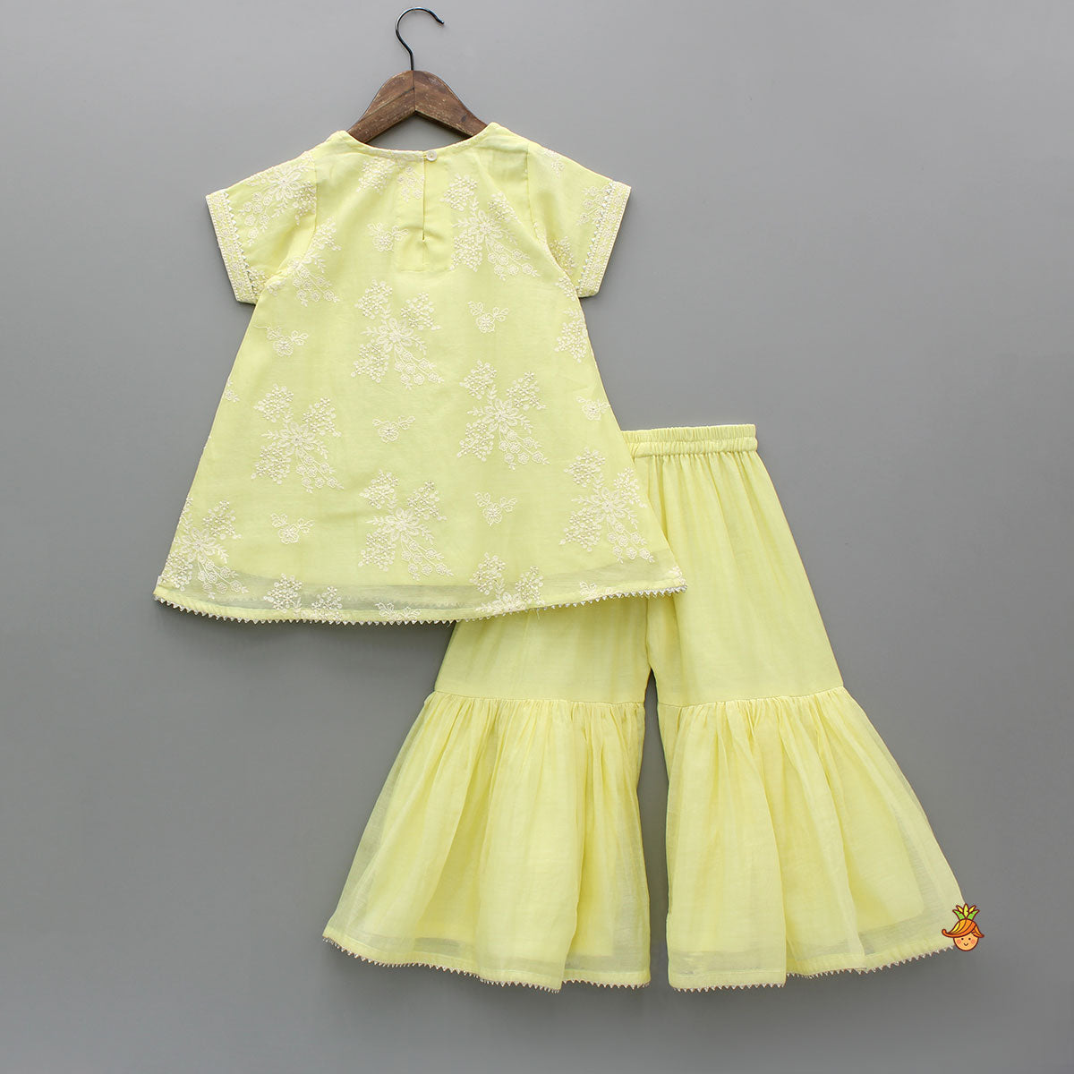 Yellow Thread Embroidered Kurti And Sharara
