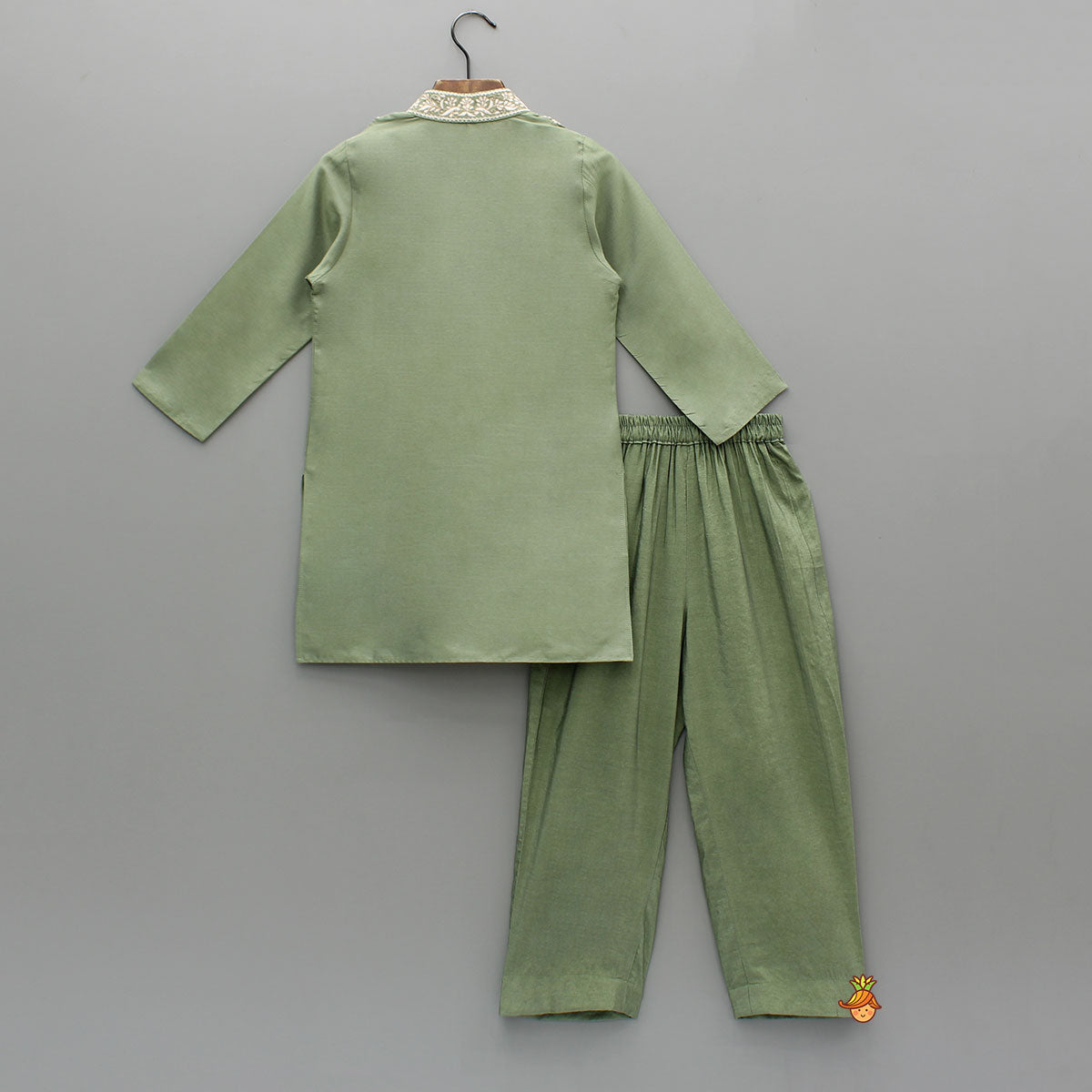 Green Embroidered Silk Kurta With Matching Silk Pyjama