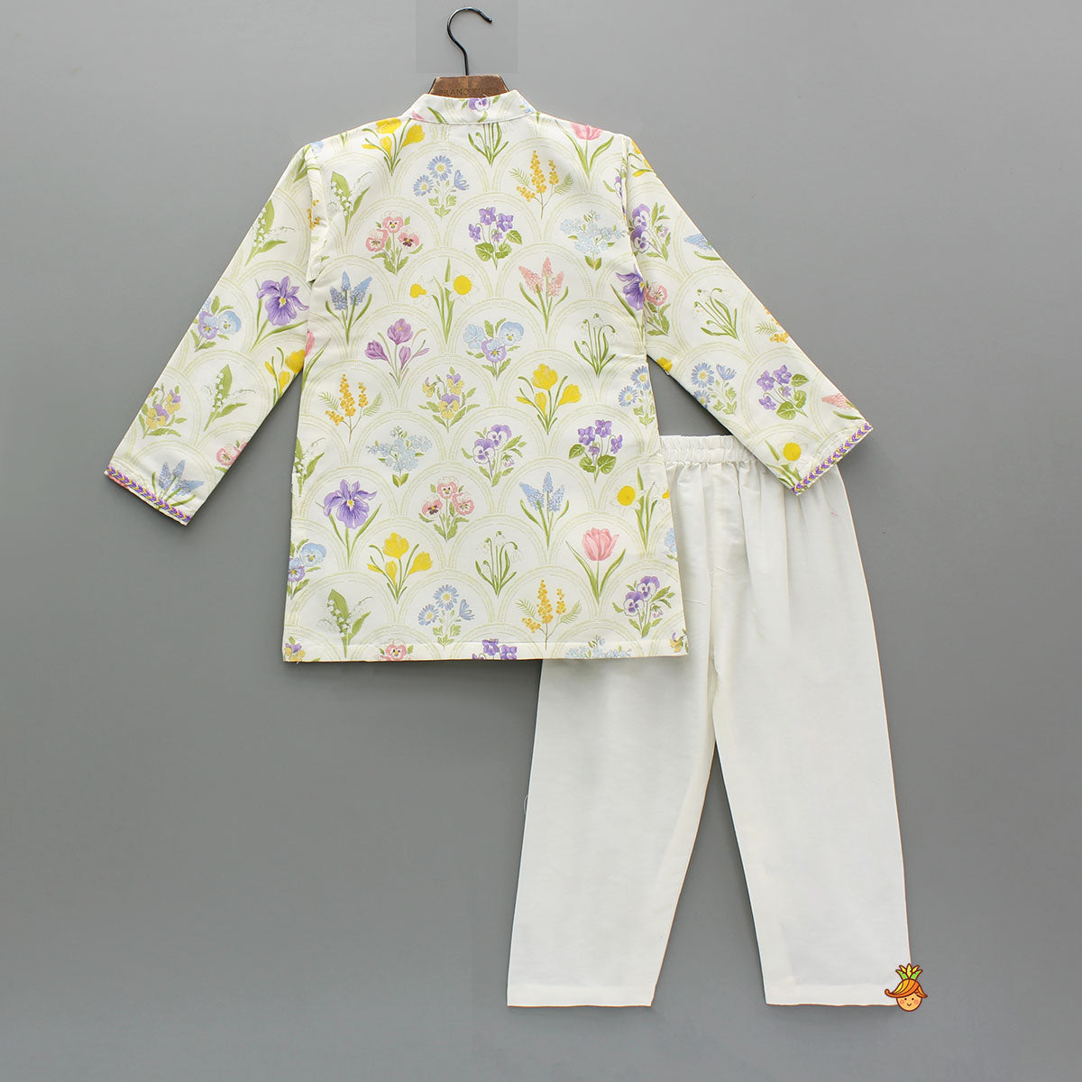 Floral Print Cotton Silk Kurta With Off White Pyjama
