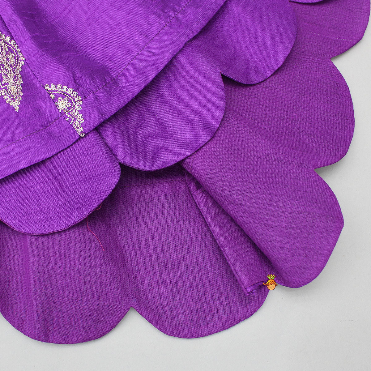 Purple Embroidered Scallop Hem Top With Sequin Striped Pants