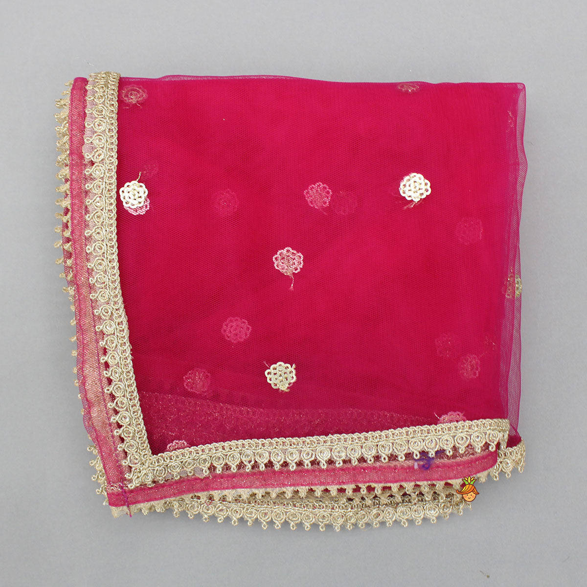 V-Neck Bandhani-Printed Pink Shimmery Top And Lehenga With Sequins Embroidered Matching Dupatta