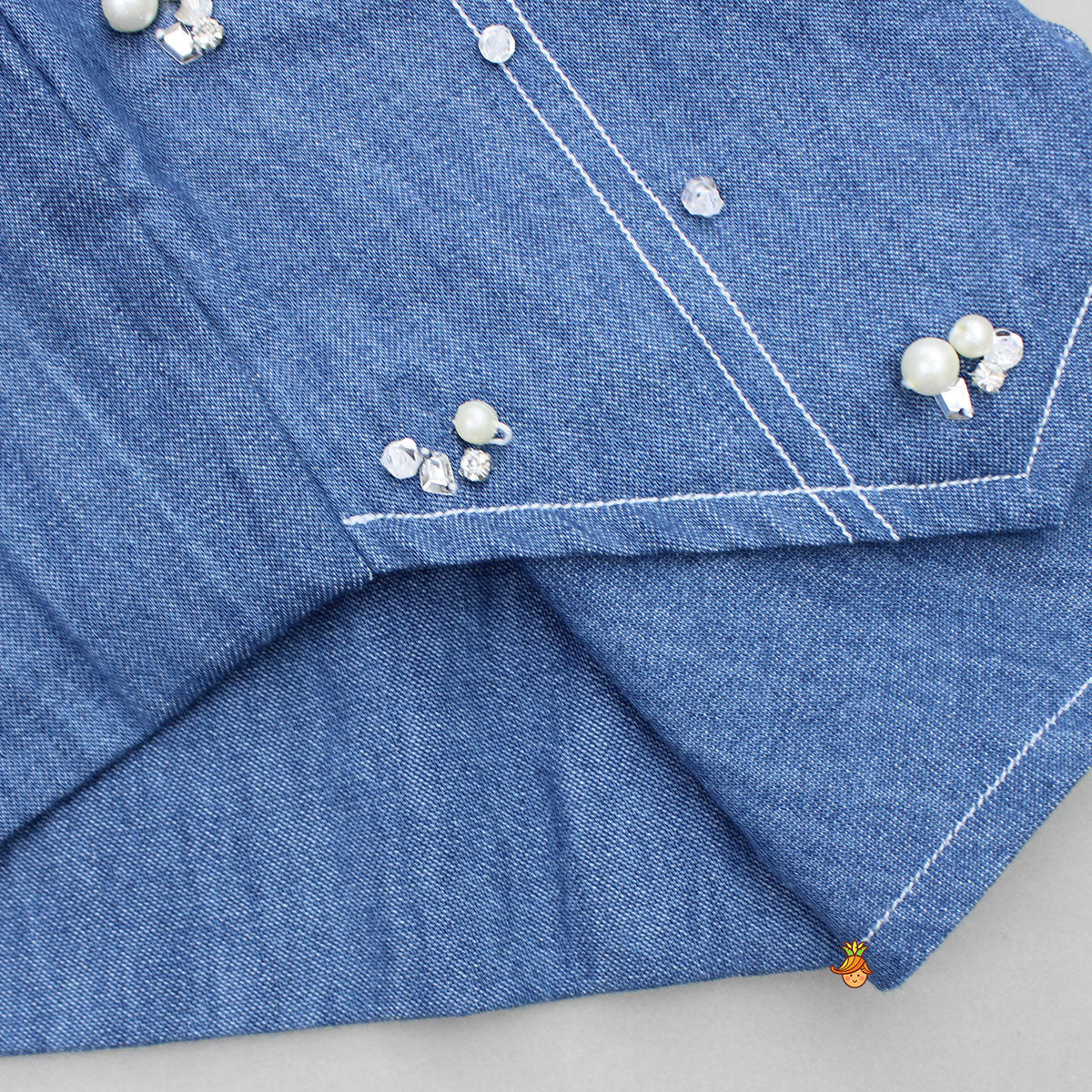 Front-Open Denim Blue Top With Pocket Detail Pant