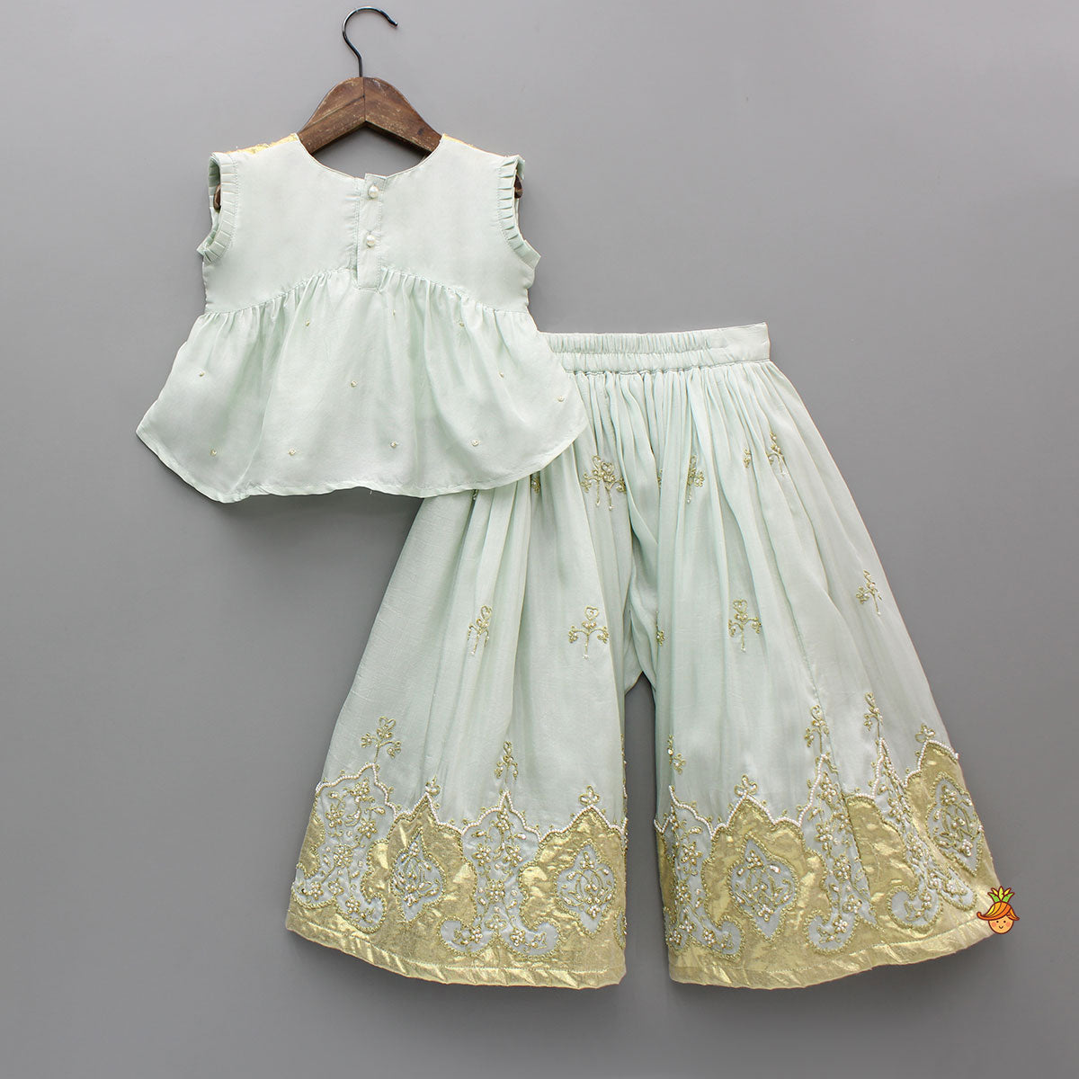 Blue Gota Detailed Peplum Top With Flared Palazzo And Dupatta