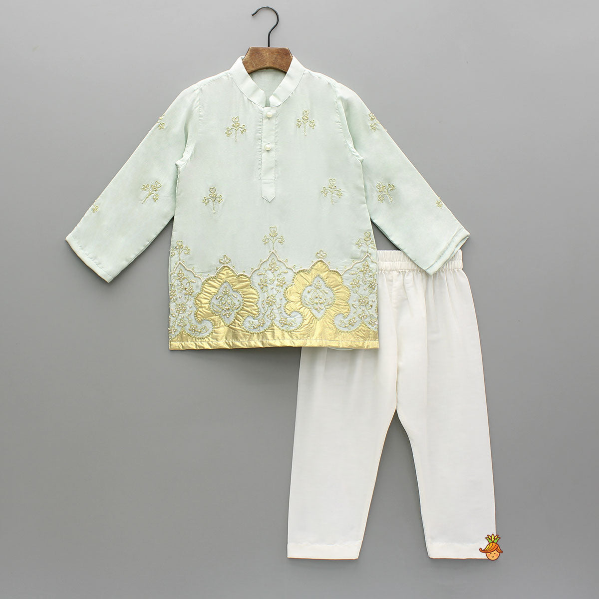Blue Embroidered Silk Kurta And White Pyjama