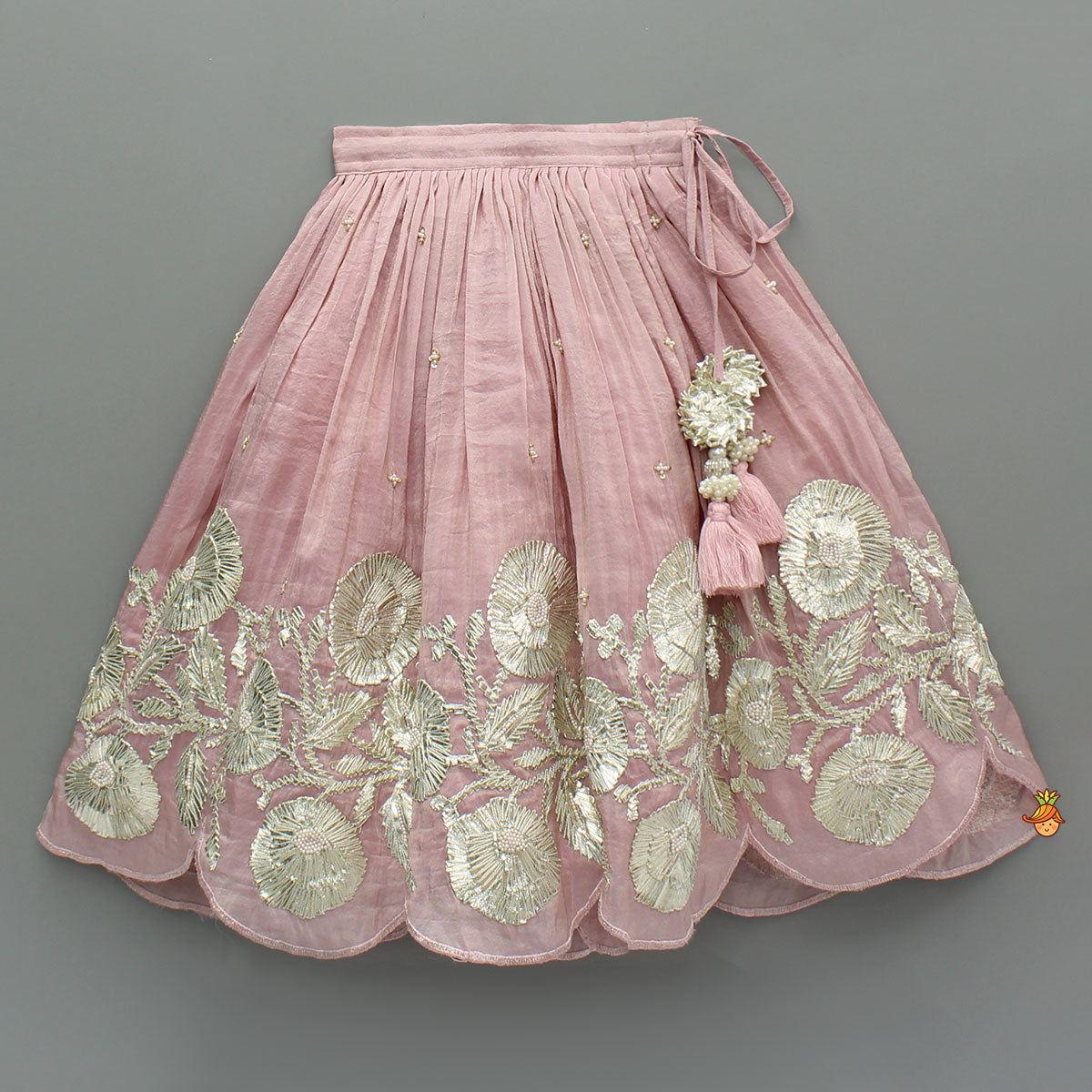 Shimmery Pink Hand Embroidered Gota Laced Top With Flared Shimmery Lehenga