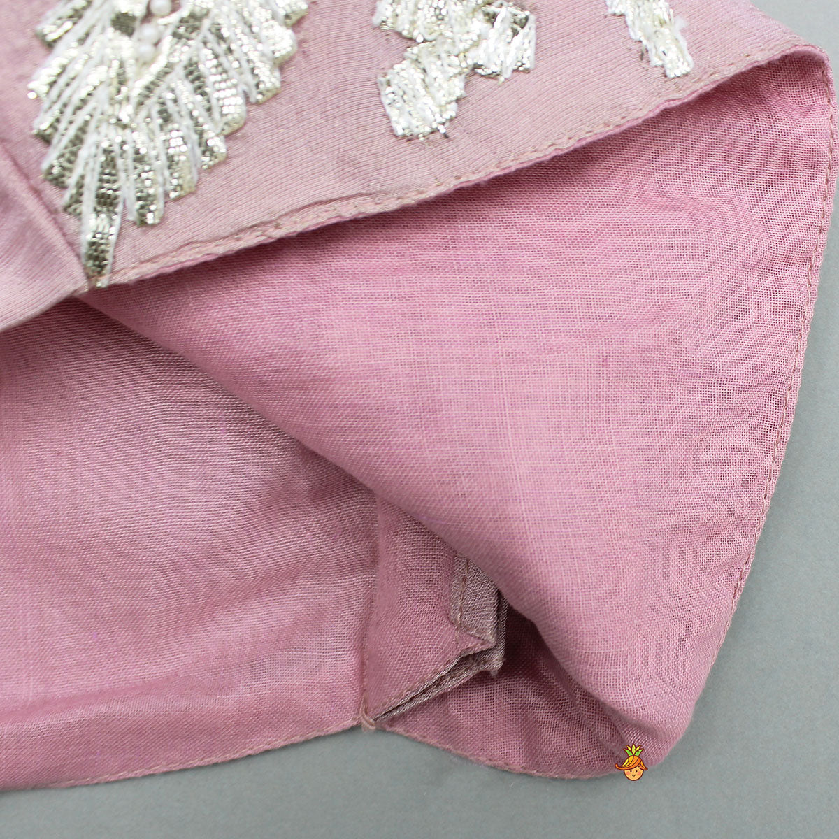 Shimmery Pink Hand Embroidered Gota Laced Top With Flared Shimmery Lehenga