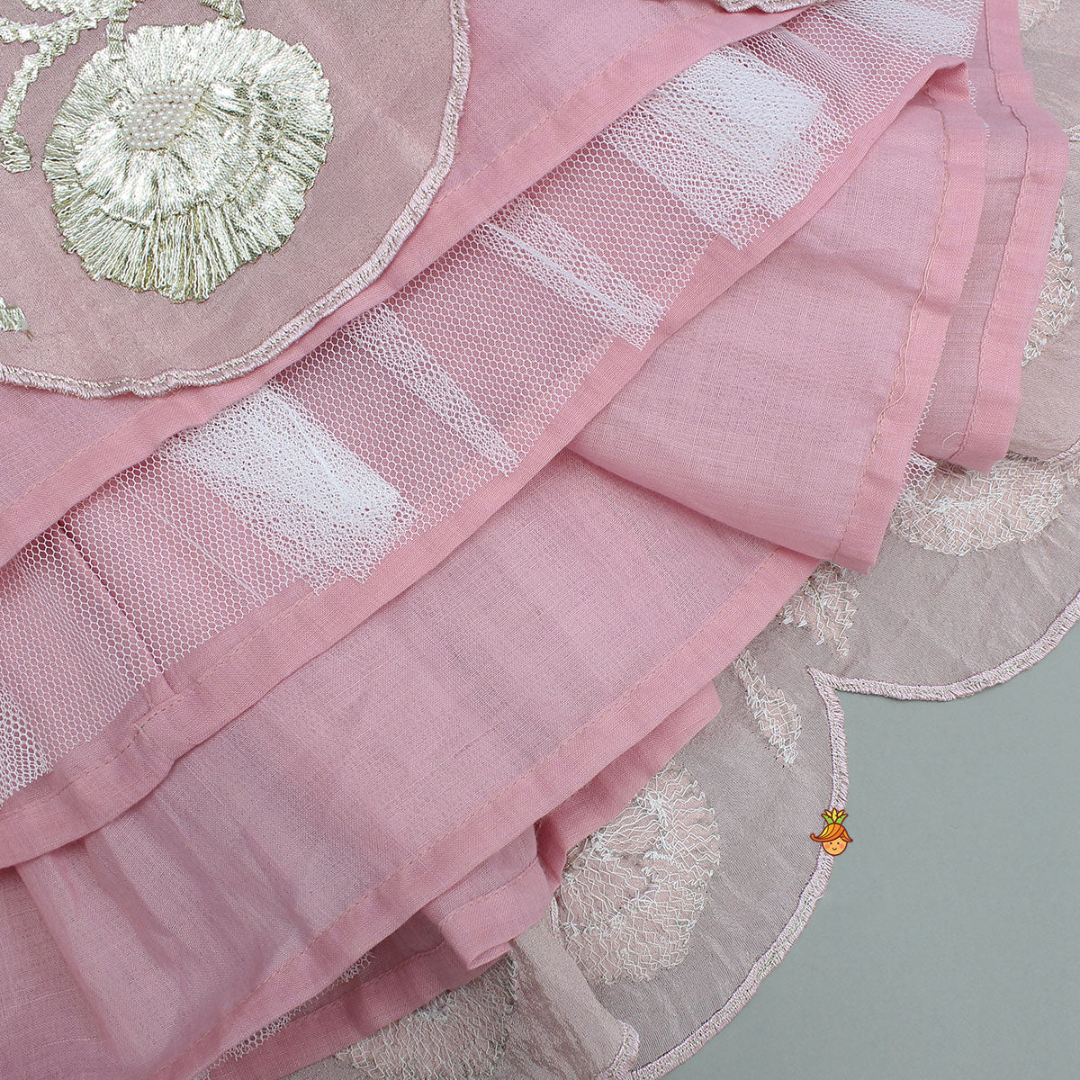 Shimmery Pink Hand Embroidered Gota Laced Top With Flared Shimmery Lehenga