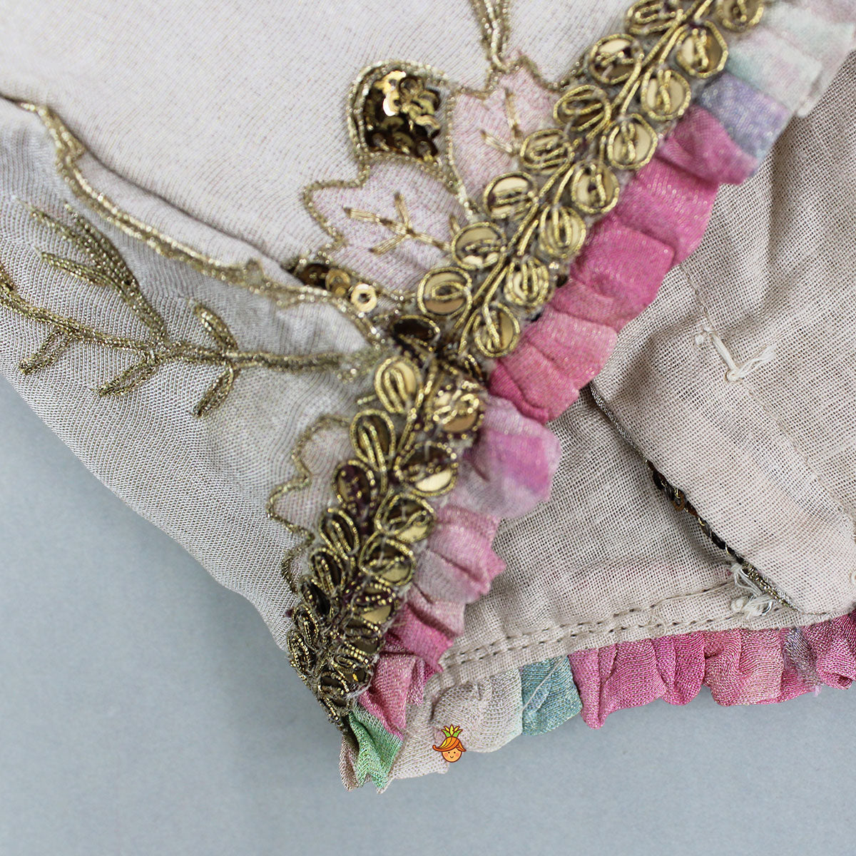 Beige Embroidered Top With Crush Tissue Palazzo
