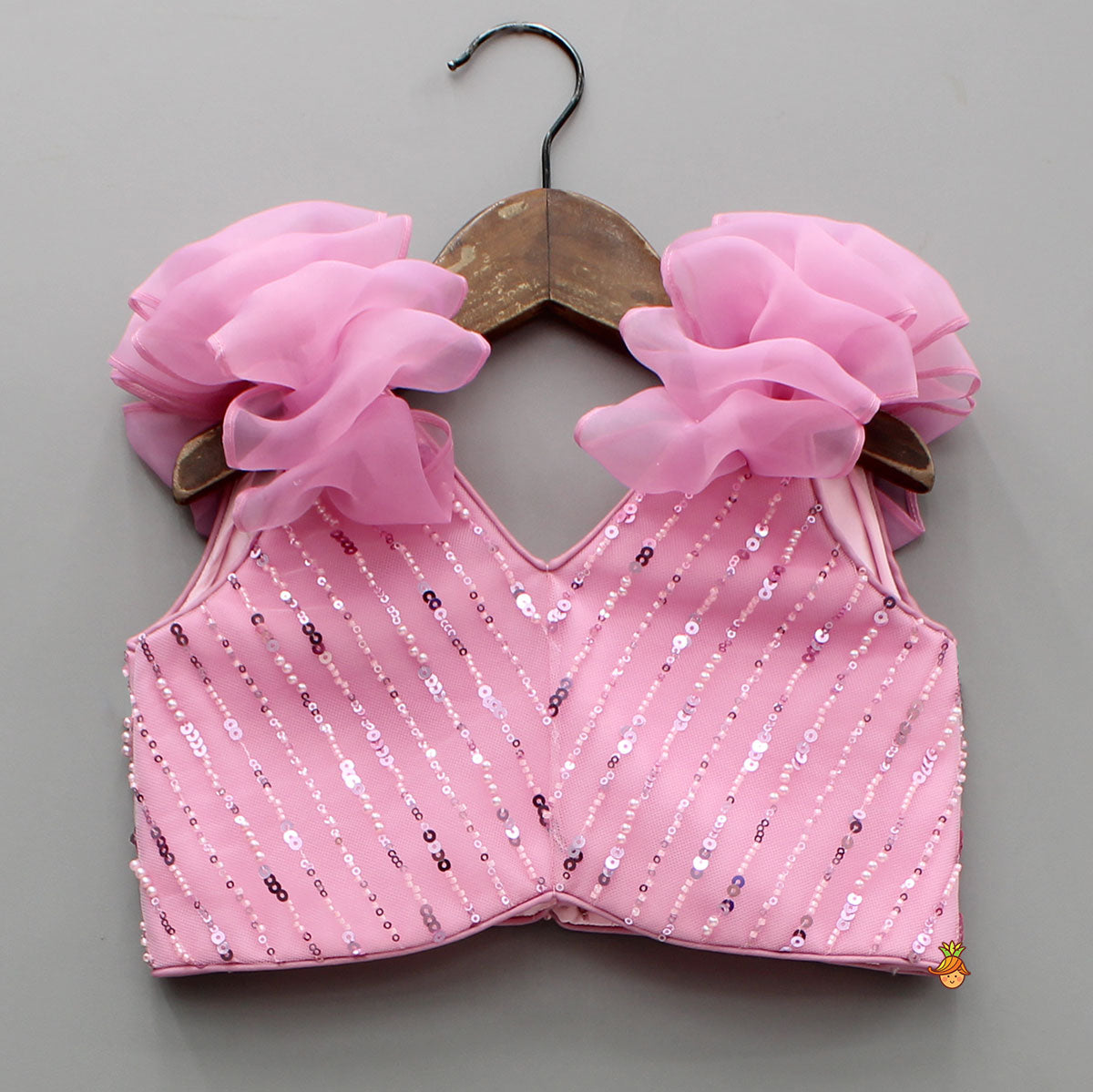Pink Sequin Embellished Top With Lehenga