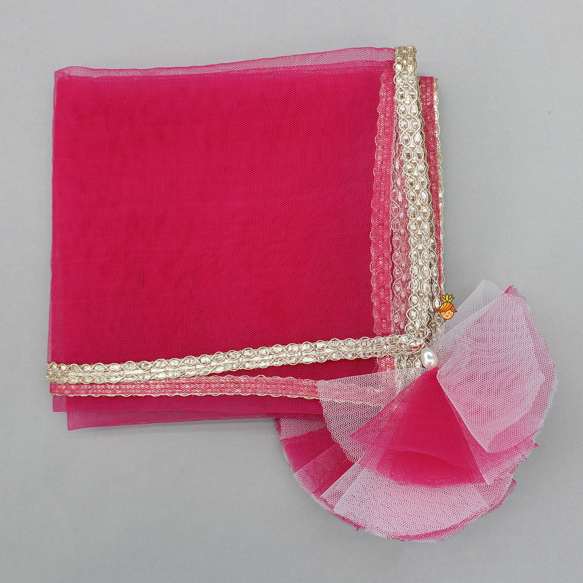 Pink Brocade Top With Off White Lehenga And Dupatta