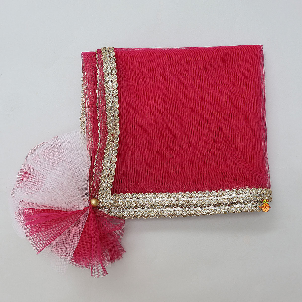 Pink Brocade Top With Off White Lehenga And Dupatta
