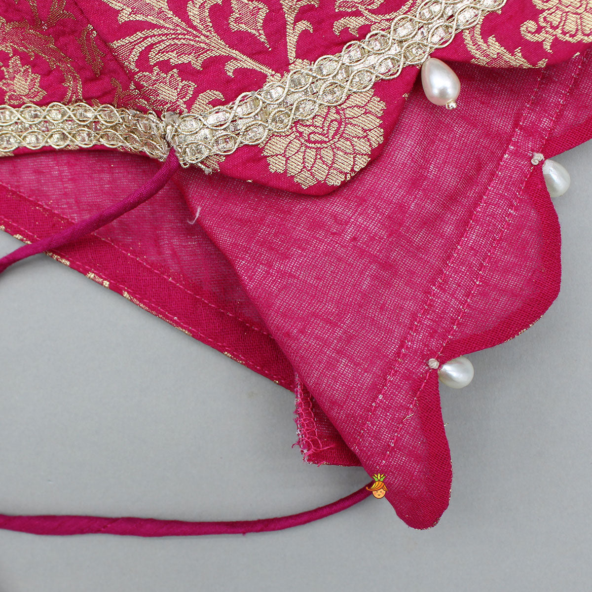 Pink Brocade Top With Off White Lehenga And Dupatta