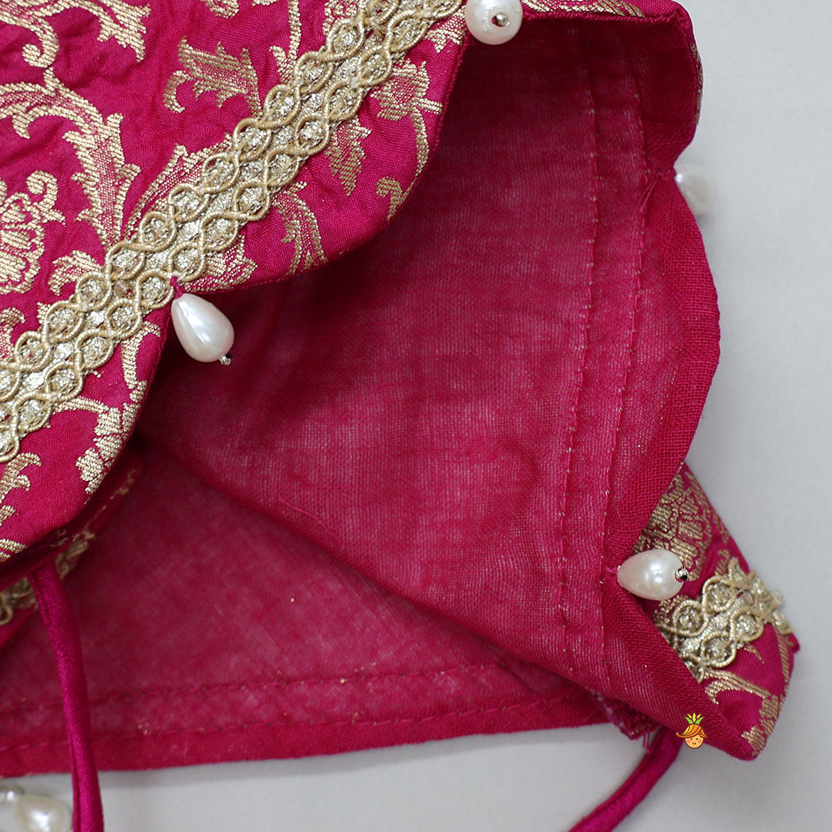 Pink Brocade Top With Off White Lehenga And Dupatta
