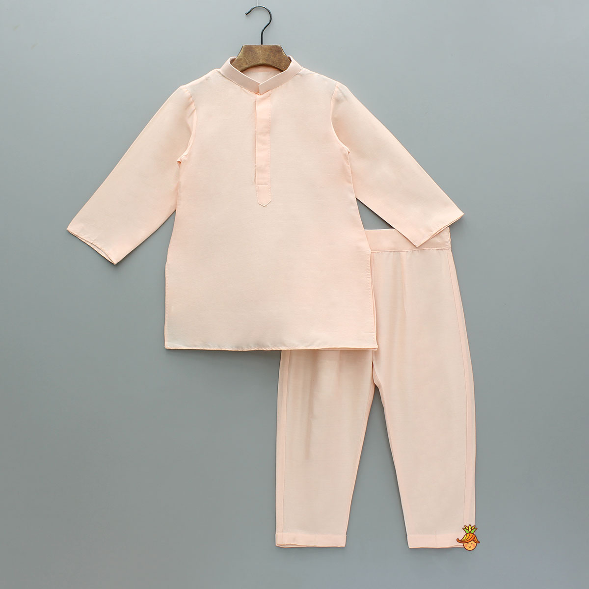 Peach Kurta With Front Printed Jacket And Pyjama