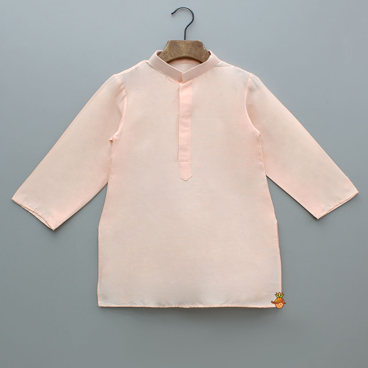 Peach Kurta With Front Printed Jacket And Pyjama
