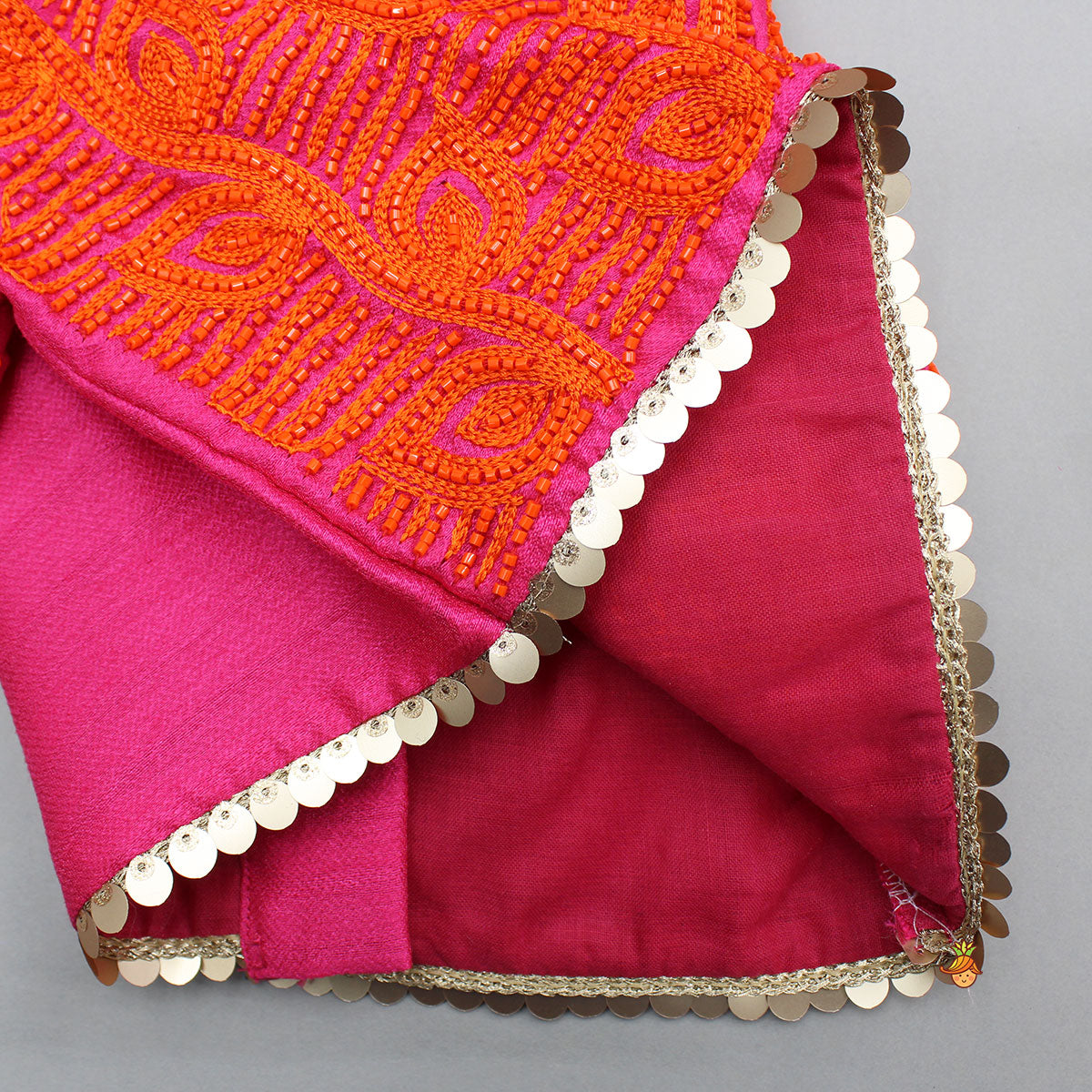 Orange Hand Embroidered Pink Top With Lehenga And Dupatta