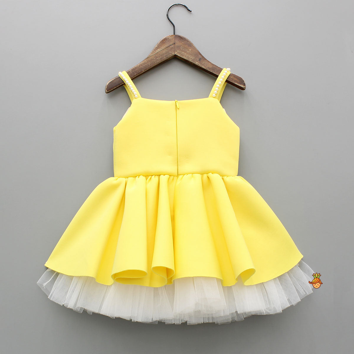 Bow Embellished Yellow Strappy Flared Dress