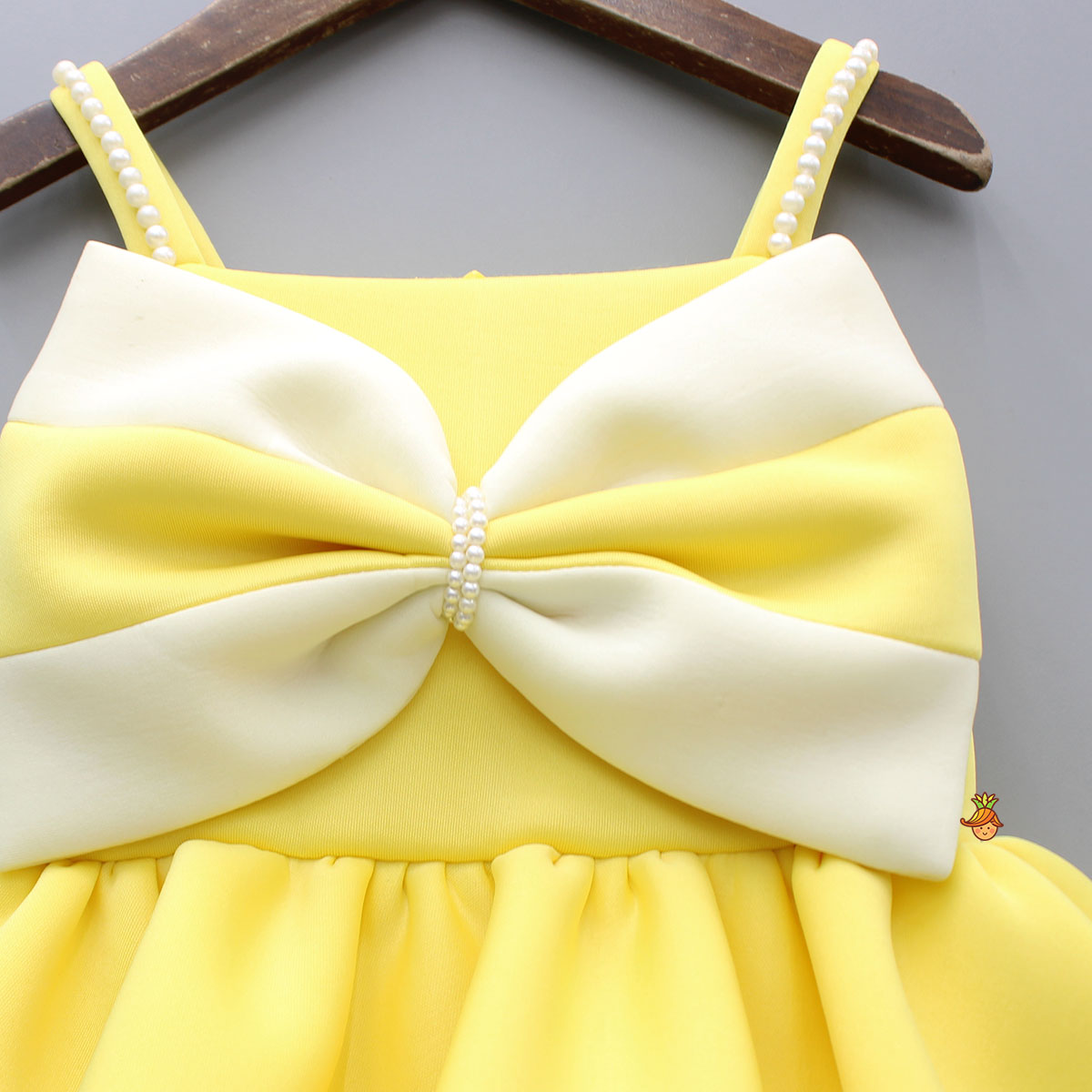 Bow Embellished Yellow Strappy Flared Dress