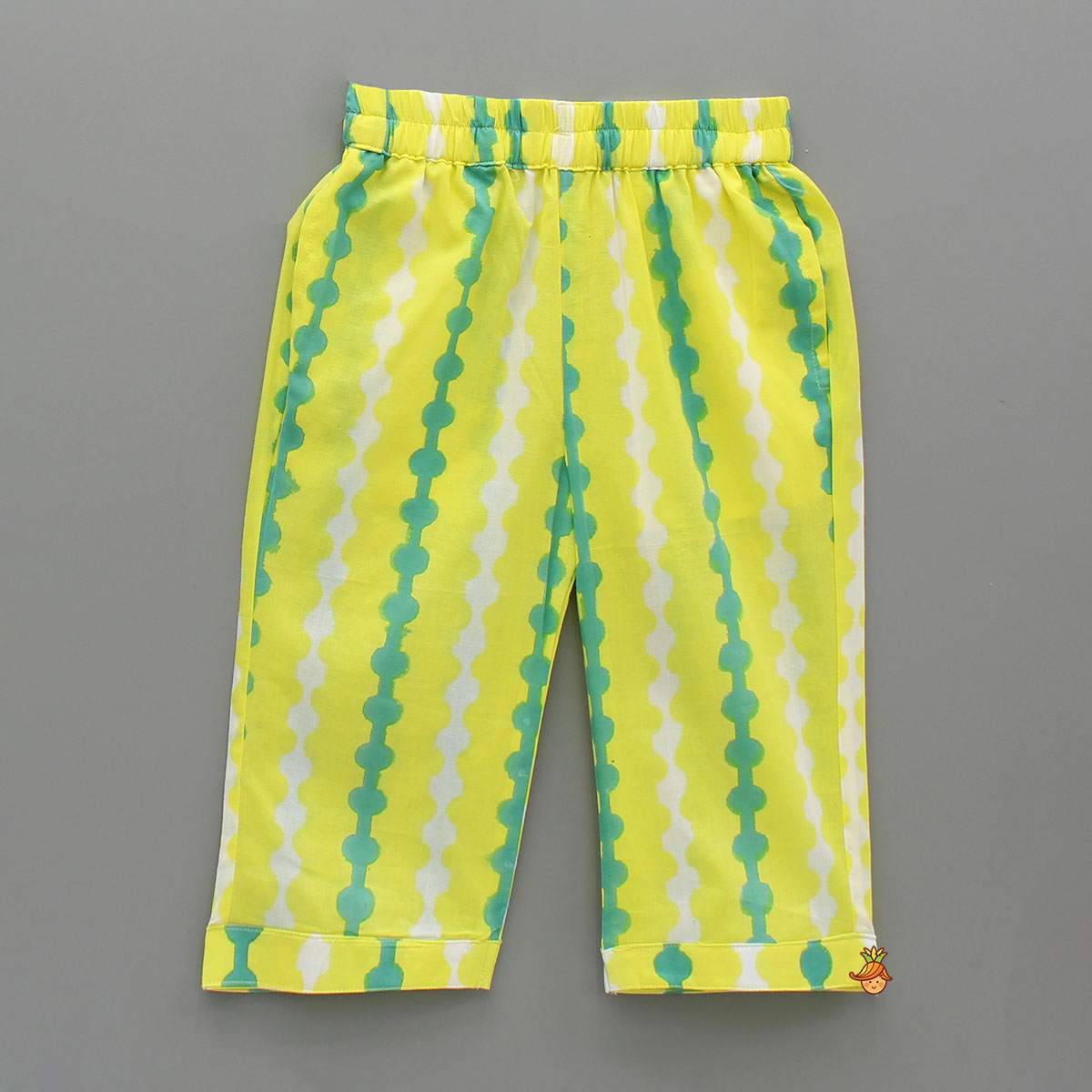 Yellow And Green Cotton Printed Sleepwear Set