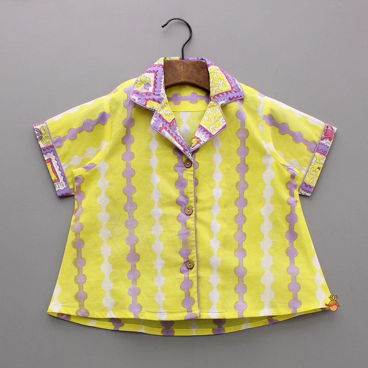 Yellow And Purple Printed Sleepwear