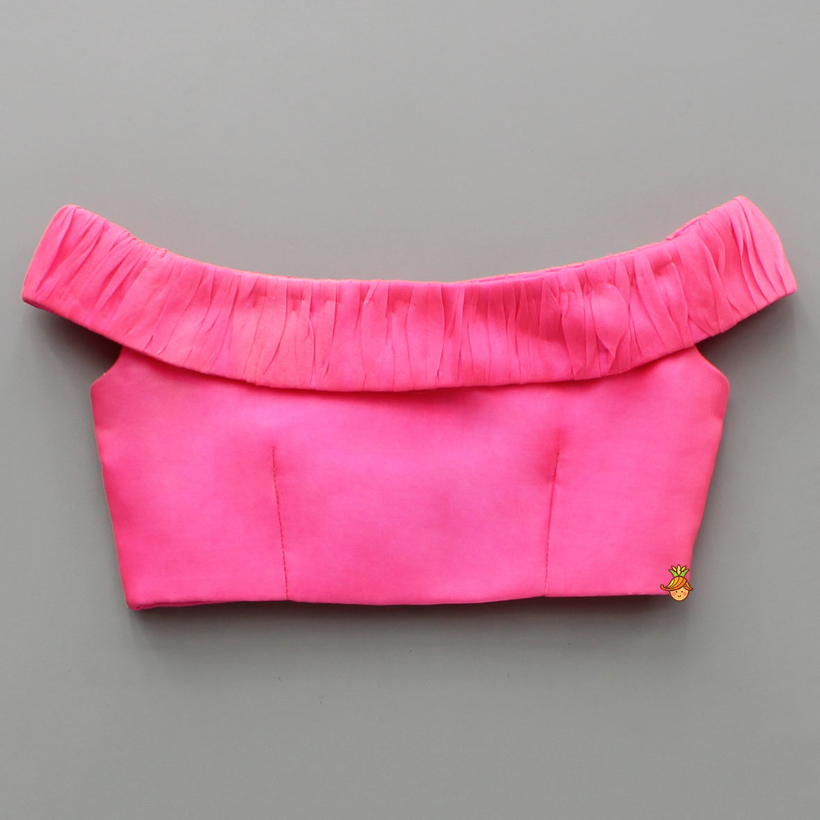 Off Shoulder Pink Organza Top With Multicolour Printed Skirt
